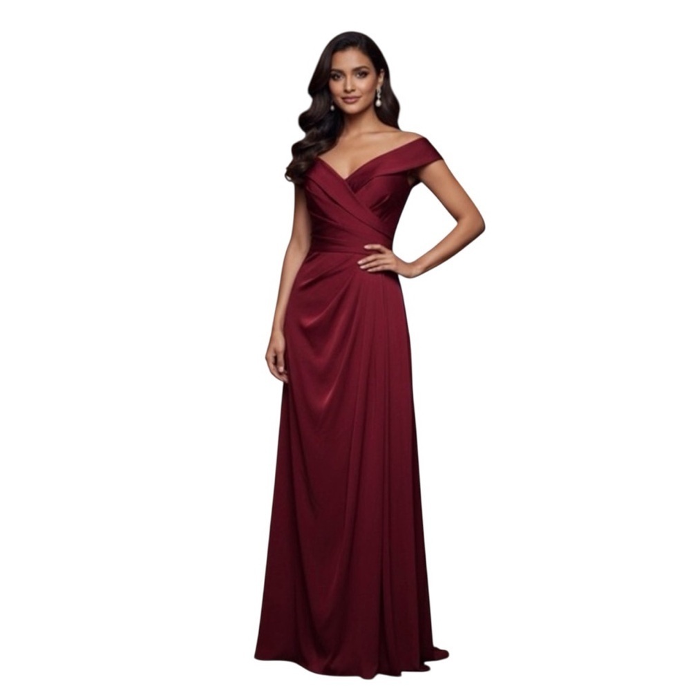 💋 La Femme Off-Shoulder Burgundy Gown (Size 6)